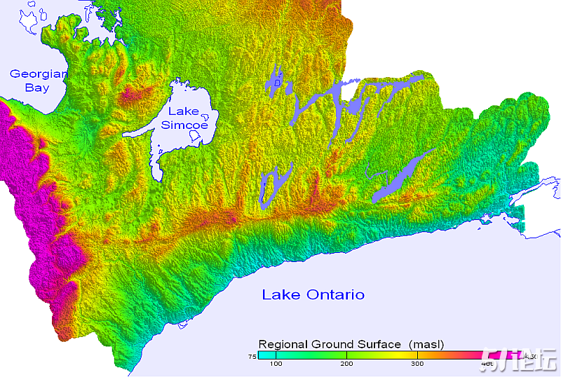 Digital Elevation Model of Oak Ridges Moraine.png